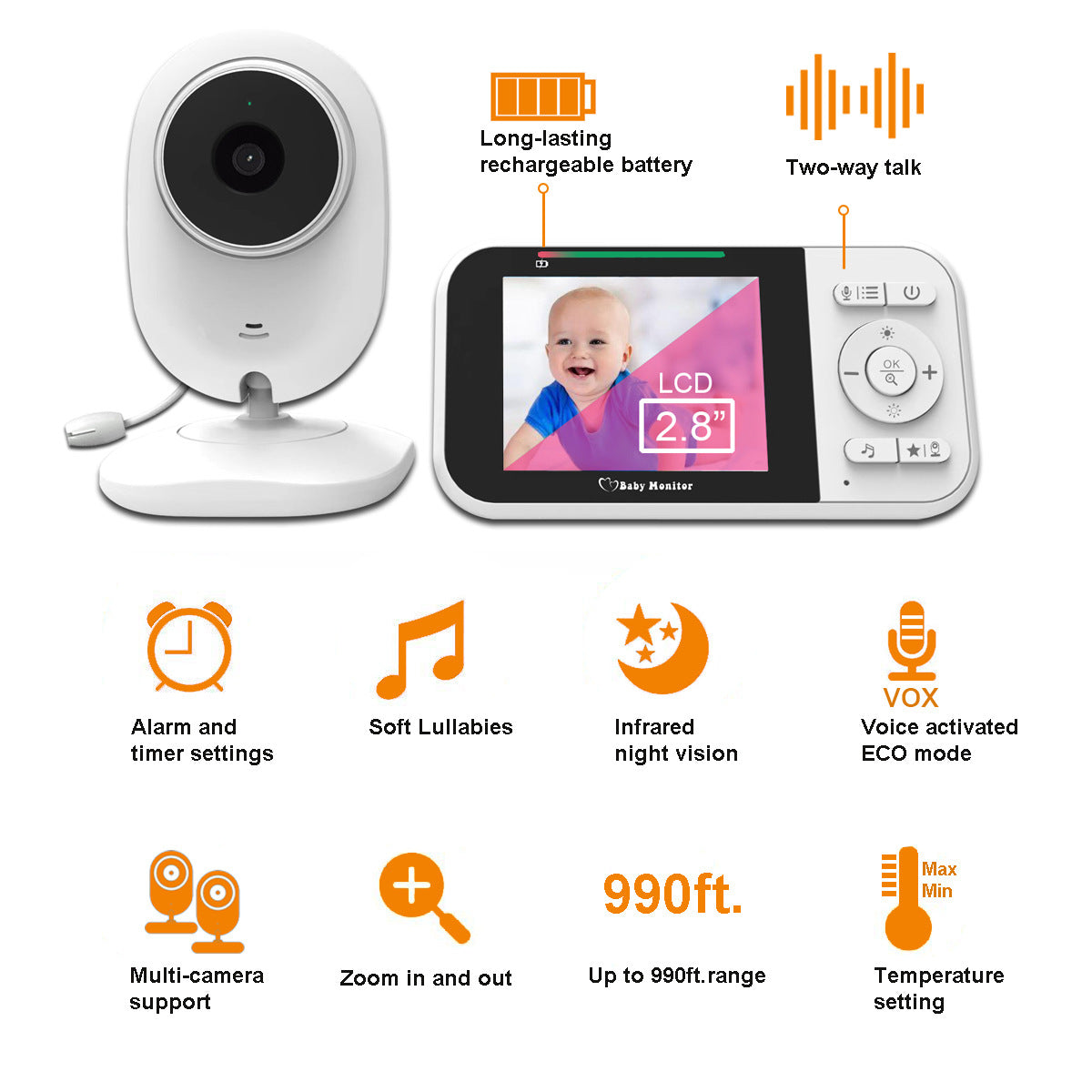 2.8-inch LCD Baby Monitor - Real-Time Video & Audio