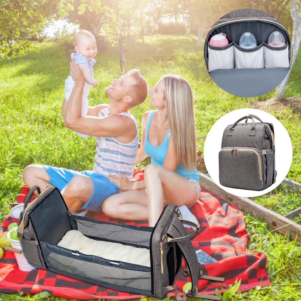Convertible Baby Diaper Bag Backpack - 4-in-1 Travel Bed, Changing Station & Organizer