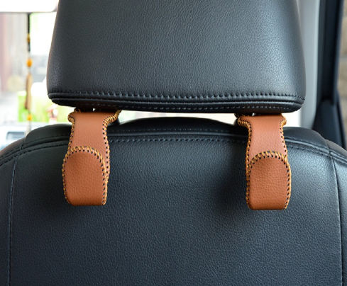 Leather Heavy-Duty Car Seat Hooks - Hidden Back, Multifunctional, Large Load-Bearing