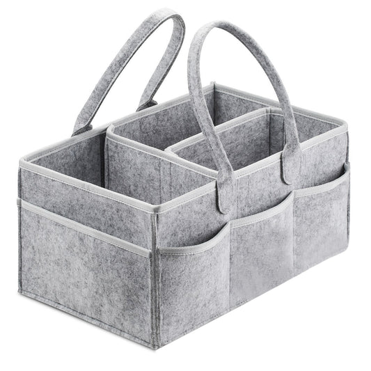 Extra-Large Baby Diaper Caddy Organizer - Portable Felt Nursery, Car & Changing Table Storage Bin