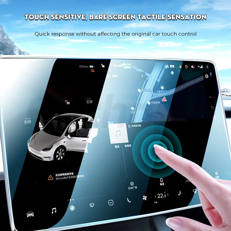 Futhope Tempered Glass Screen Protector - Tesla Model 3/Y Highland 2021–2024, Matte/HD Anti-Glare, Auto Install