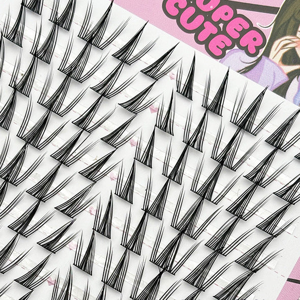 Large-Capacity Self-Grafting Eyelash Set - Cartoon Butterfly Girl, 10 Rows, 11–12mm, Artificial Fiber