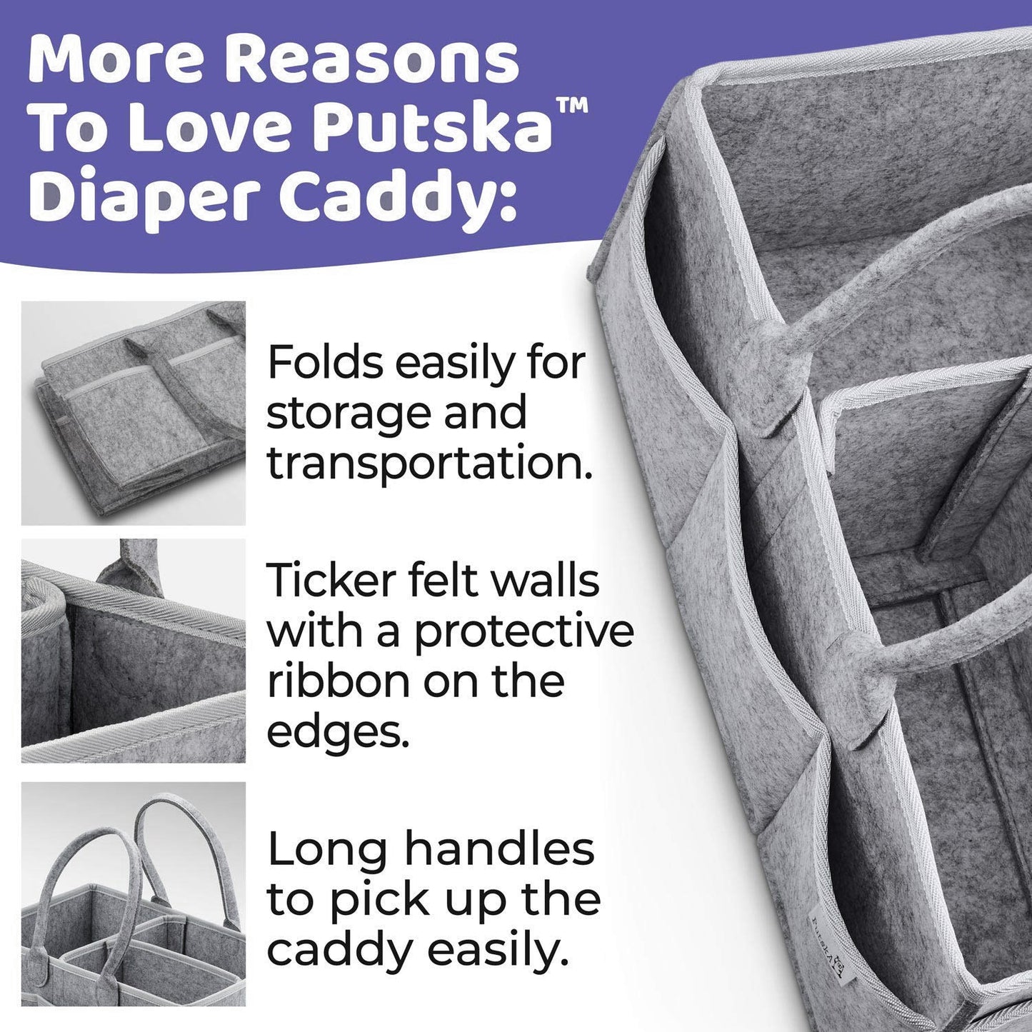 Extra-Large Baby Diaper Caddy Organizer - Portable Felt Nursery, Car & Changing Table Storage Bin
