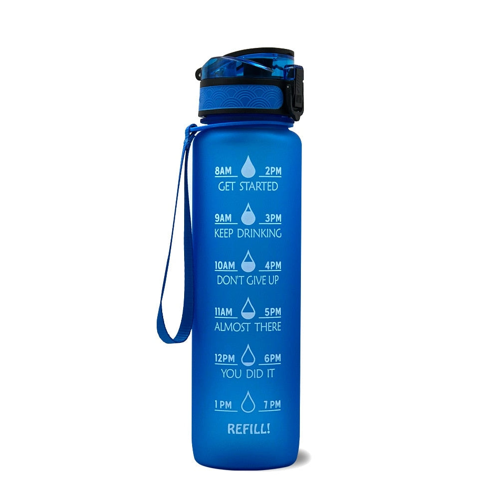 Tritan Sport Water Bottle - 1L Leak-Proof, BPA-Free Fitness Bottle, Motivational Time Marker