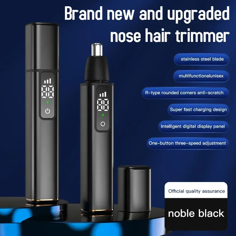 Portable Electric Nose Hair Trimmer - LED Display, USB Rechargeable, Multifunction, Safe R-Shaped Cutter