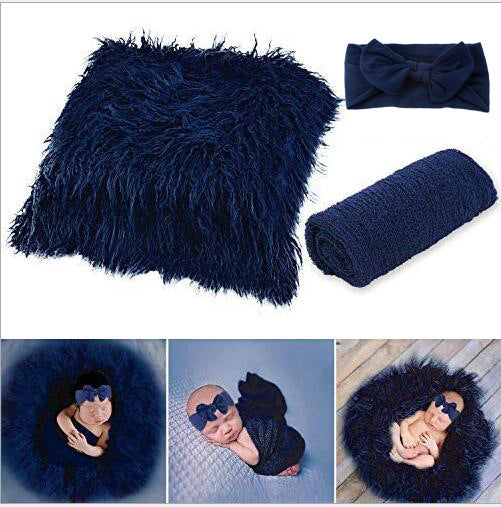 3-Piece Baby Photography Wrap & Blanket Set - Soft Acrylic Props, 60×70cm, Multiple Colors