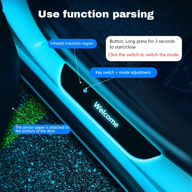 Universal LED Car Door Sill Scuff Plates - Acrylic, Illuminated Entry Pedal with Logo