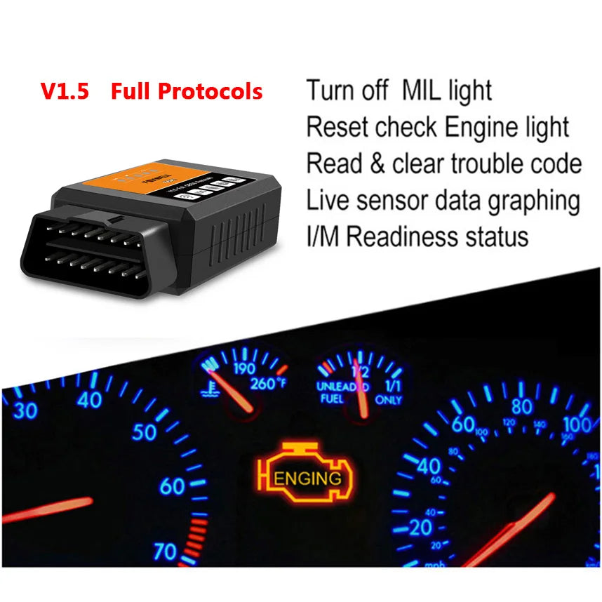 Universal OBD2 WiFi ELM327 V1.5 Scanner - iPhone/iOS Compatible, Auto Diagnostic Code Reader, Wi-Fi OBDII Tool
